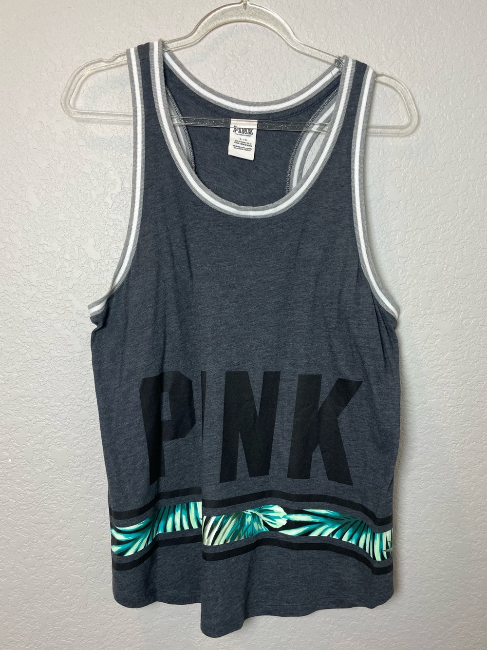 PINK Victoria's Secret Charcoal Tank with Teal & Green Tropical Band Size L